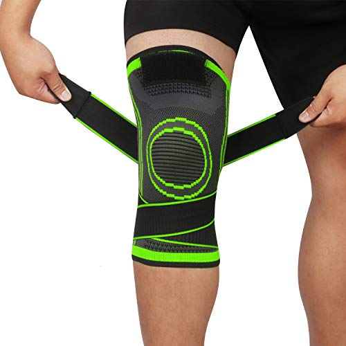 lenpestia Kniestütze 1 Paar Kniebandage mit Verstellbarer Klettverband Kompression Knie Bandage für Männer Damen für Arthritis ACL Sport Fitness Volleyball Bike Joggen (Grün, XL)