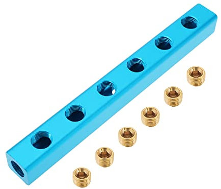Create idea Manifold Block Splitter 1/4 Inch BSP Thread 6 Ways 9 Ports Compressed Air Distributor Air Hose Splitter Coupler with 1/4 Inch Brass Plug for Air Pumps Cylinders