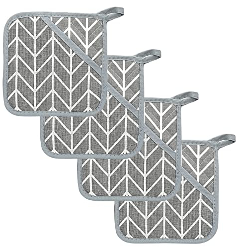 4 StüCk Topflappen Mit Tasche, GroßE Quadratische Topflappen Aus Baumwolle, KorrosionsbestäNdige Und Thermische Baumwoll- Und Leinenmatte FüR Die KüChe, Topflappen Aus Baumwolle Gegen Hohe Hitze