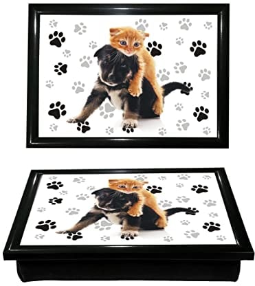 HOMION Cat & Dog Love Lap Tray Beanbag Cushion is Ideal for TV Dinners, Laptops, Crafts, Kids Colouring and Drawing Breakfast Serving Tray, Grey, 44 X 33 X 8 cm