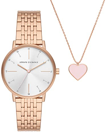 Armani Exchange Uhr für Damen , QuarzDreizeigerwerk, 36MM Rose Gold Edelstahlgehäuse mit einem Edelstahlarmband, AX7145SET