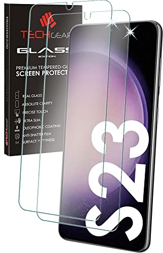 TECHGEAR 2 Pack GLASS Edition Compatible with Samsung Galaxy S23 / S23 5G 6.1, Tempered Glass Screen Protector Covers [2.5D Round Edge] [9H Hardness] [Crystal Clear] [Scratch-Resistant] [No-Bubble]
