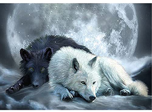 DCIDBEI 50x40CM Bordado Diamante Kit Completo Cuadrado Square, Cuadros Diamantes 5d Animale Anime, Mosaico Pintura Diamante Adulto Niño Regalo Hermana Fiesta || Lobo bajo la Luna