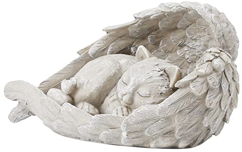 Camidy Pet Memorial Statue, Pet Loss Gifts, Pet Memorial Stone Tombstone Grave Maker Cat Sleeping in Angle Wing Statue Sympathy Gift