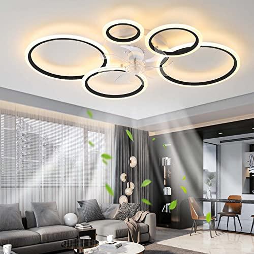 OMGPFR Ventilador de techo con luz LED 72W Regulable Lámpara de techo con ventilador, Moderno Ventilador de techo Iluminación para Salón Comedor Dormitorio Ajustable 6 Velocidades, Negro 100cm