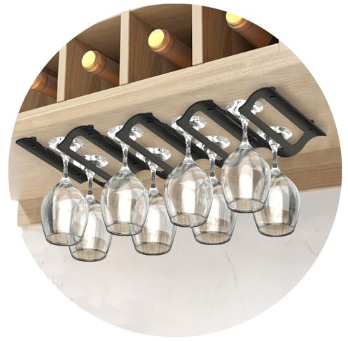 Bariboo Plastic Wine Glass Storage Case – Hang 8-12 Glasses on Your 18.7 x 9 x 1.7 In., Dust-Free Wine Glass Holder – Under-Shelf & Under-Cabinet Wine Glass Holder Rack with Assembly Manual & Video