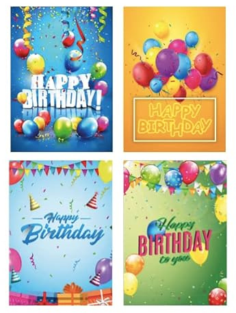 Handarbeit - Lieblingsladen 4 Premium Geburtstagskarten Happy Birthday 14,8x10,5cm mit weißem Umschlag, bunt, Karten zum Geburtstag Glückwunschkarten Alles Gute Happy-Birthday-Karten