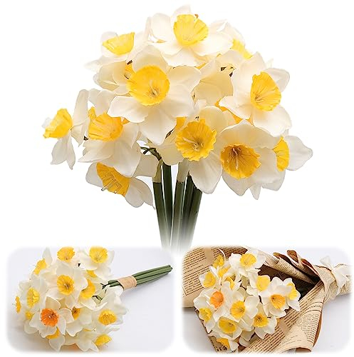 6 Pezzi Fiori Artificiali Narcisi, Fiori Finti per Decorazioni Resistente ai Raggi UV, Fiori di Seta Finti per Balcone Giardino Casa Vaso di Fiori