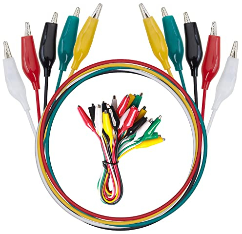 GUUZI 10 pièces 50cm Soudé Pinces Crocodiles à Double Extrémité avec Pinces Isolantes pour Connexion de Circuit/Tests Electriques(5 couleurs)