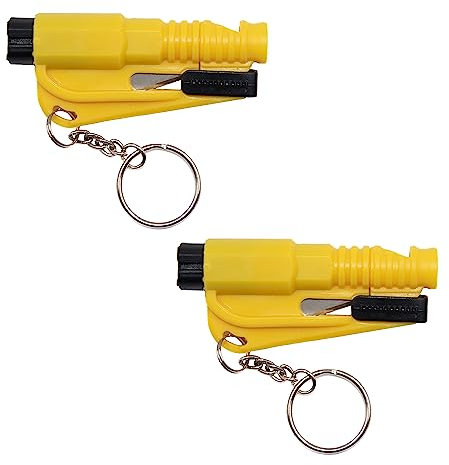 The Jungle - Porte-clés Sécurité Voiture 3 en 1 - Brise-Vitre Urgence, Coupe-Ceinture, Sifflet de Survie, Fluorescent - Jaune, 2 unités