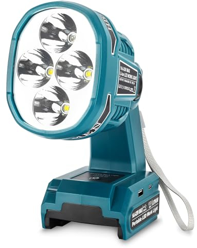 Adisipsoarin Linterna LED inalámbrica para batería Bosch de 18 V, luz de trabajo LED de 22 W con puertos de carga rápida USB-A y USB-C de 2.1 A para lugar de trabajo, reparación de automóviles,