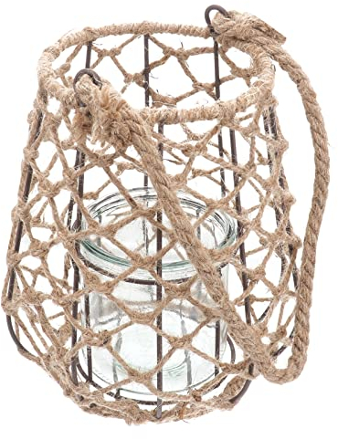 Kerzenständer, 1 Stück, Laternen-Kerzenhalter, rustikaler Rattan-Kerzenständer, Anhänger, Seil, Kerzenständer, dekorativer Lampenschirm, gewebtes Seil, Nachtlicht for Zuhause (Größe: 23 x 25 cm) ( Col