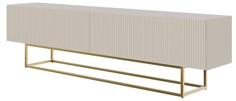 Selsey Mueble De TV Mesa De TV 175 cm con Patas Doradas con Fachada Fresada Gris Beige Veldio