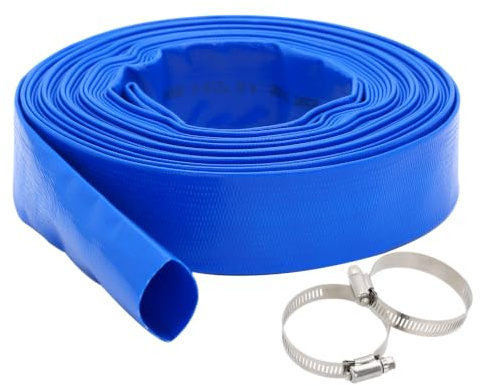 32mm 15M Layflat Discharge Hose Lay Flat, 1 1/4 Blue, with 2 Clips | Submersible Pump Water Pump Hose