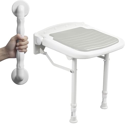 Duschklappsitz Für Wandmontage Zusammen mit Armlehne,Duschsitz Klappbar Wandmontage, Für ältere Menschen, Dusche Klappsitz, Duschstuhl Klappbar, Duschhocker Wandmontage, Maximale Belastung 280 Kg