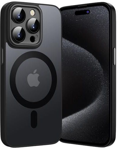 KPPIT Magnetic Case for iPhone 15 Pro 6.1-inch Compatible with MagSafe,Translucent Matte Back Camera Lens Full Protect Slim Shockproof Phone Cover(Black)