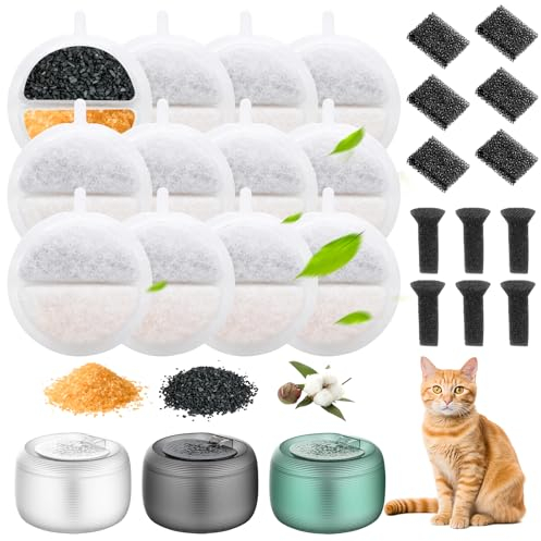 Filtre Fontaine Eau Chat, Lot de 12 Filtre Fontaine Chat, 6 Filtre Pompe Fontaine Eau Chat et 6 Centrales Éponge Insonorisante pour Feelneedy F-016 84 FL oz/2,5 L Fontaine Eau Chat