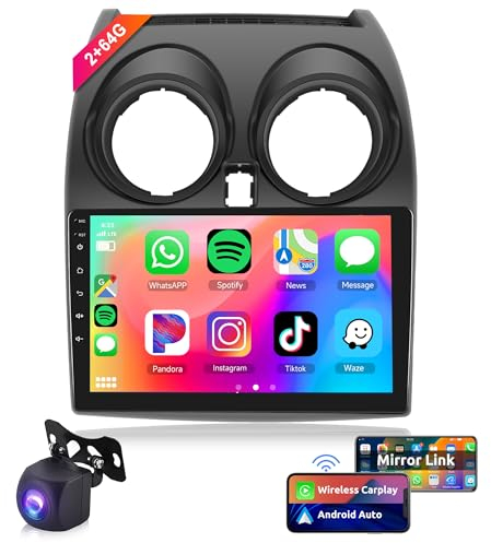 2G+64G Android Autoradio per Nissan Qashqai 2006-2016 con Carplay Android Auto Navi GPS WiFi 9 Pollici Autoradio 2 Din con Mirror Link Bluetooth FM/RDS/DAB+/DVR/OBD2/SWC Telecamera Posteriore