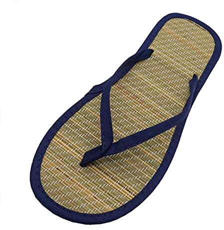 Tongs en bambou pour femme - Tongs légères - Pour l'été - Sandales plates - Confortables - Antidérapantes - Pour la plage - En bambou et rotin - Pour la plage, bleu foncé, 38 EU