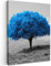 MuchoWow© Leinwand 50x70 cm Deko Schlafzimmer Aesthetic Leinwandbilder Wohnzimmer Gemälde Foto Geschenk Living Room Decoration Baum - Natur - Blau - Schwarz-Weiß
