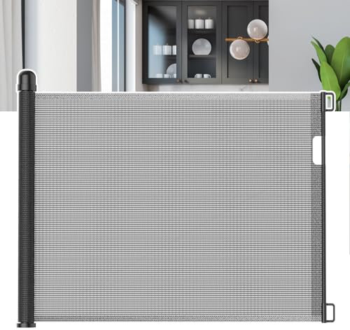 FIVMEN Treppenschutzrollo Türschutzgitter 300cm Treppenschutzgitter ausziehbar Tür- & Treppengitter mit Auto-Close Kinderschutzgitter PVC Türgitter Baby Schutzgitter, Schwarz