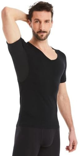 FINN Camiseta Anti-Sudor Hombre con Cuello de Pico y Parches antisudor contra la Sudoración Intensa - Camiseta Interior con Protección Garantizada contra Manchas de Sudor y Mal Olor