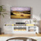 oneinmil Meuble TV de cheminée avec cheminée électrique de 91,4 cm, support console TV à 2 niveaux pour téléviseurs jusqu'à 80, centre de divertissement avec lumière LED, cheminée pour le salon,