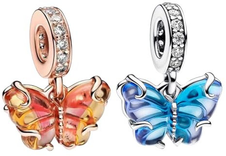 LaMenars Butterfly Dangle Charms Duo für Armbänd 925 Sterling Silber Bead Women Charms Mother's Day Birthday Anniversary Jewelry for Girls Wife