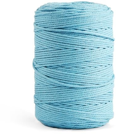 Posan Makramee Garn 3mm x 300m, Natur Baumwollgarn ohne Chemie, Macrame Cord für DIY Handwerk Basteln Wandbehang Blumenampel Pflanze Aufhänger Stricken (Hellblau)