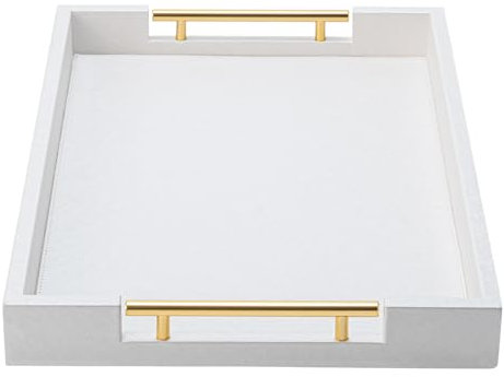 SYYSY White Decorative Tray for Coffee Table, Modern Large Ottoman Tray for Living Room,Drink Coffee Serving Tray