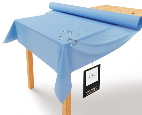 LILENO HOME Tischdeckenrolle 1,10 x 25 m - Tischdecke Hellblau aus Vlies - Stoffähnlich, abwaschbare Tischdecke als Rolle, Meterware Tischtuchrolle - Einweg Papiertischdecke Rolle Alternative