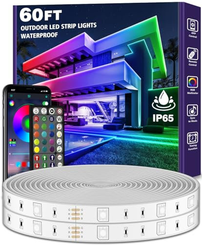 LETIANPAI Outdoor LED Strip Lights 18m Waterproof,IP68 Outsideled strips wasserdicht with App and Remote,Music Sync RGB Exterior Led Rope Lights with Self Adhesive Back for