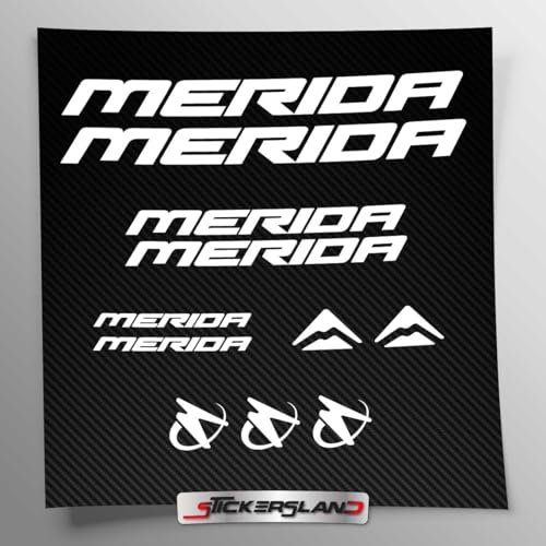 Aufkleber-Set kompatibel mit Rahmen MTB Mountainbike und Helm | Decals Aufkleber für Fahrrad Schriftzug Logos | Stickersland® - Merid (weiß glänzend)