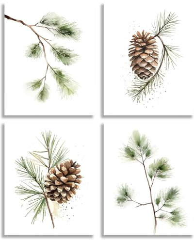 TOCDGOO Wandkunstdrucke mit Tannenzapfen – minimalistisches Aquarell-Poster mit Tannenbaum und Ast, abstrakte botanische Dekoration für Zuhause oder Büro, ungerahmt, 20,3 x 25,4 cm,