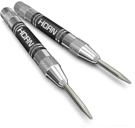 Poinçon central automatique super résistant en alliage d'acier tungstène de 12,7 cm – Outil de perçage à ressort réglable pour le travail du bois et le marquage (2 pièces)