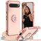 Cover per Google Pixel 9/Pixel 9 Pro con Cordino, con Supporto ad Anello Cuore, Custodia Sottile Morbido Silicone TPU Antiurto Dorata Placcatura Protettiva Case Regolabile Collana Tracolla, Rosa