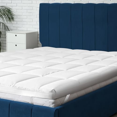 Tanness Double Mattress Topper - 4 Inch 10cm Thick, Extra Deep, Quilted, Soft & Fluffy Microfiber, Hypoallergenic, Extra Warmth & Comfort, Machine Washable, Elastic Straps for Secure Fit