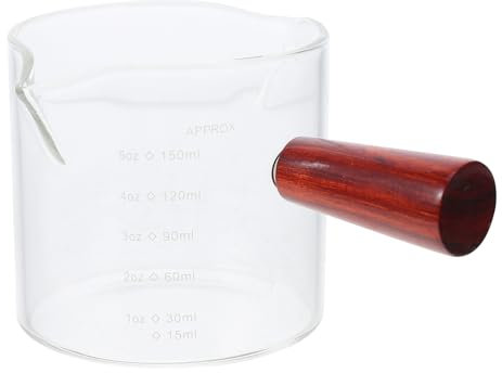 ABOOFAN Jarra de Leche de Vidrio con Mango de Madera Taza Medidora de Doble Pico Taza para Café 250Ml para Preparar Postres de Limpiar