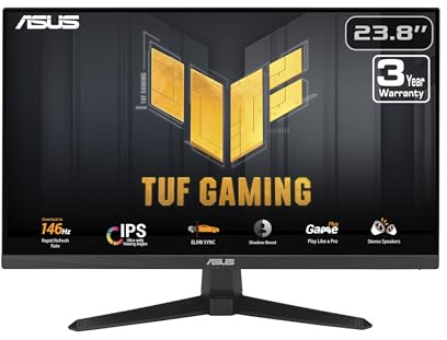 ASUS TUF Gaming - Monitor 1080p (VG249QE5A) - FHD, overclocking de 144Hz a 146Hz, IPS, sincronización de desenfoque Extremo de Movimiento bajo, 1 ms, Altavoces, Overdrive Variable, Centro