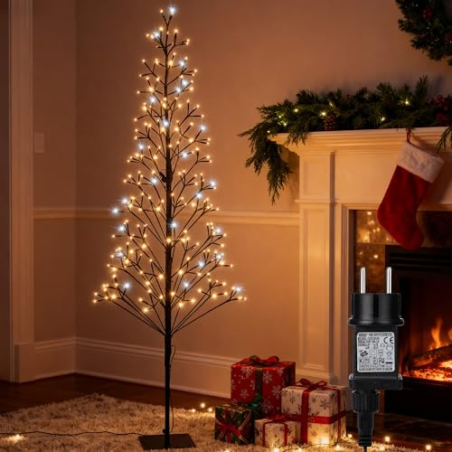 1.5M im Freien künstlichen Baum enthält 27 LED Weiße Blinkende Glühbirne - 216 LED Pre lit Weihnachtsdekoration Baum Lichter mit Timer (Geradlinige Leuchte)