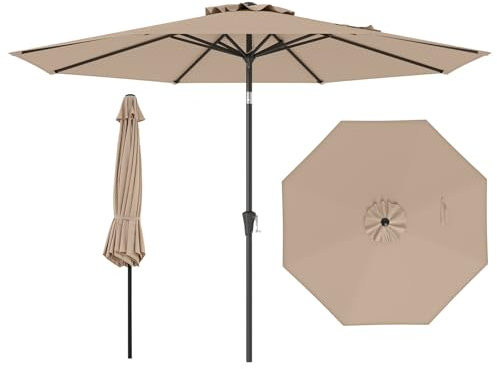 GOPLUS Parasol de Jardin Exterieur 3M, Grand Parasol Inclinable de 25° avec Manivelle, 8 Baleines Renforcés, Anti-UV, pour Terrasse Plage Balcon Patio, sans Base (Marron)