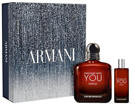 Armani Beauty - Stronger With You Parfum - Men's Cologne 2-Piece Set - Woody & Ambery Fragrance - Rum, Cedarwood, & Vanilla Notes - Full Size, 3.4 Fl Oz & Travel Size, 0.5 Fl Oz