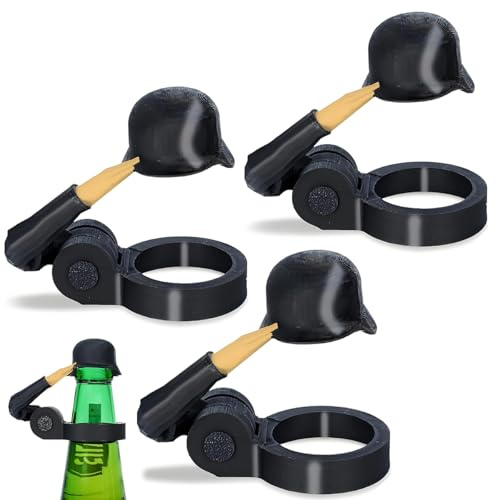 Soldier Salute Beer Bottle Helmet, Reusable Funny Bottle Cap Cover with Keychain, Dustproof Protective Decorative Cap for Beer Bottles & Crafts, Gift for Active Military Lovers (Black)