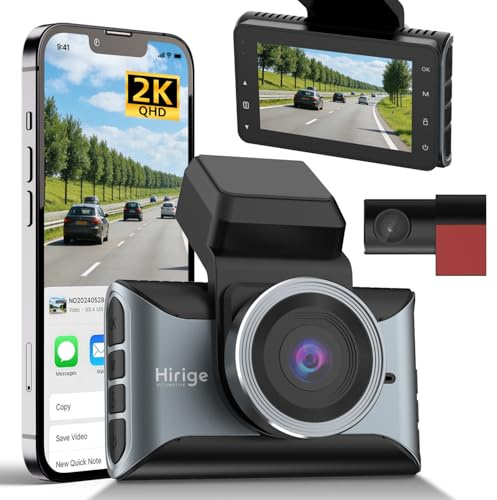 Hirige 2K Car Dashcam S200, WiFi Car Camera, WDR, Night Vision, Loop Recording, 24H Parking Mode, G-Sensor, App Control Dash Cam, Max 256 GB(not Included - 3 Inch IPS Screen, 128°Grand Angle