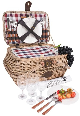 Les Jardins de la Comtesse Picknickkorb Sarlat, Weide, Blau und Weinrot, 4000 g, 45 x 37 x 25 cm, Landhausstil, Kühlfach, 17,5 l