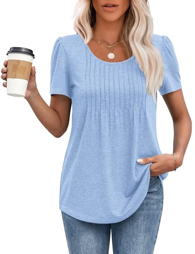 MOLERANI Ladies Tops Round Neck Loose Casual Pleated T Shirt