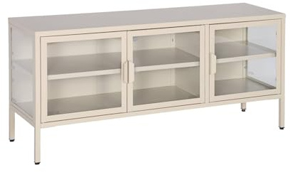 Alice's Garden Mobile TV Industriale in Metallo e Vetro temperato 3 Ante 120cm Beige - 120x35x55 cm