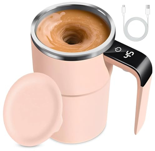 Self-Stirring Mug, Magic Mug, Self-Stirring Mug, Milk Coffee Cup, Stainless Steel, Cocoa Cup, Smart Cup for Coffee, Tea, Hot Chocolate, Milk, Cocoa, Protein (Model 2 Pink)