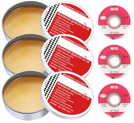 30g Soldering Flux, 9m*2.5mm Solder Wick, No-Clean Flux Soldering Paste for Electronics Repair Welding Mechanic Maintenance