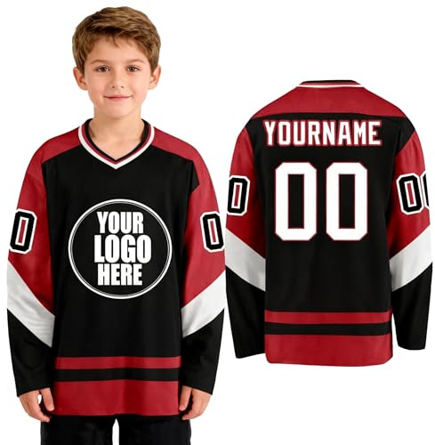 Jersey de Hockey Personnalisable Manches Longues, Conception athlétique pour Parents et Enfants, Options de customisation, numéro, prénom et équipe, Maillots pour Hommes, Femmes et Ados